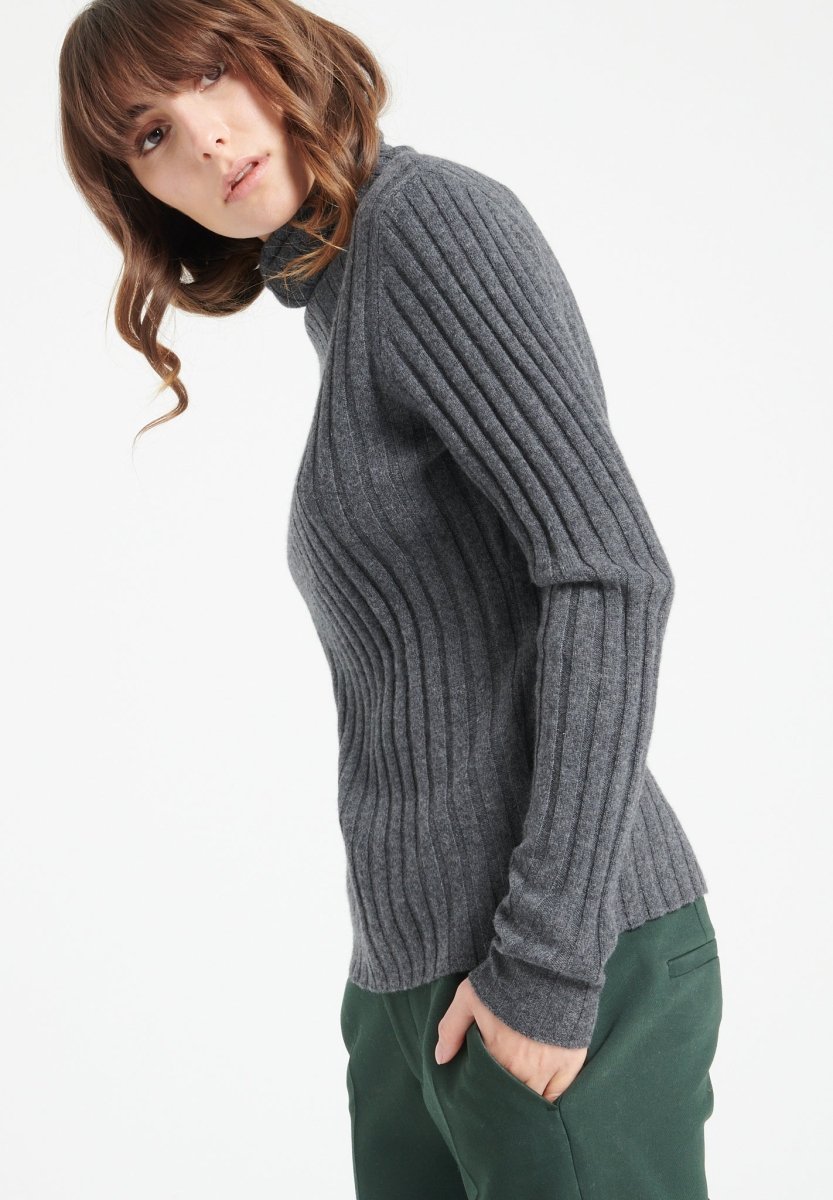 Pull col roulé femme en cachemire gris anthracite - LILLY 15