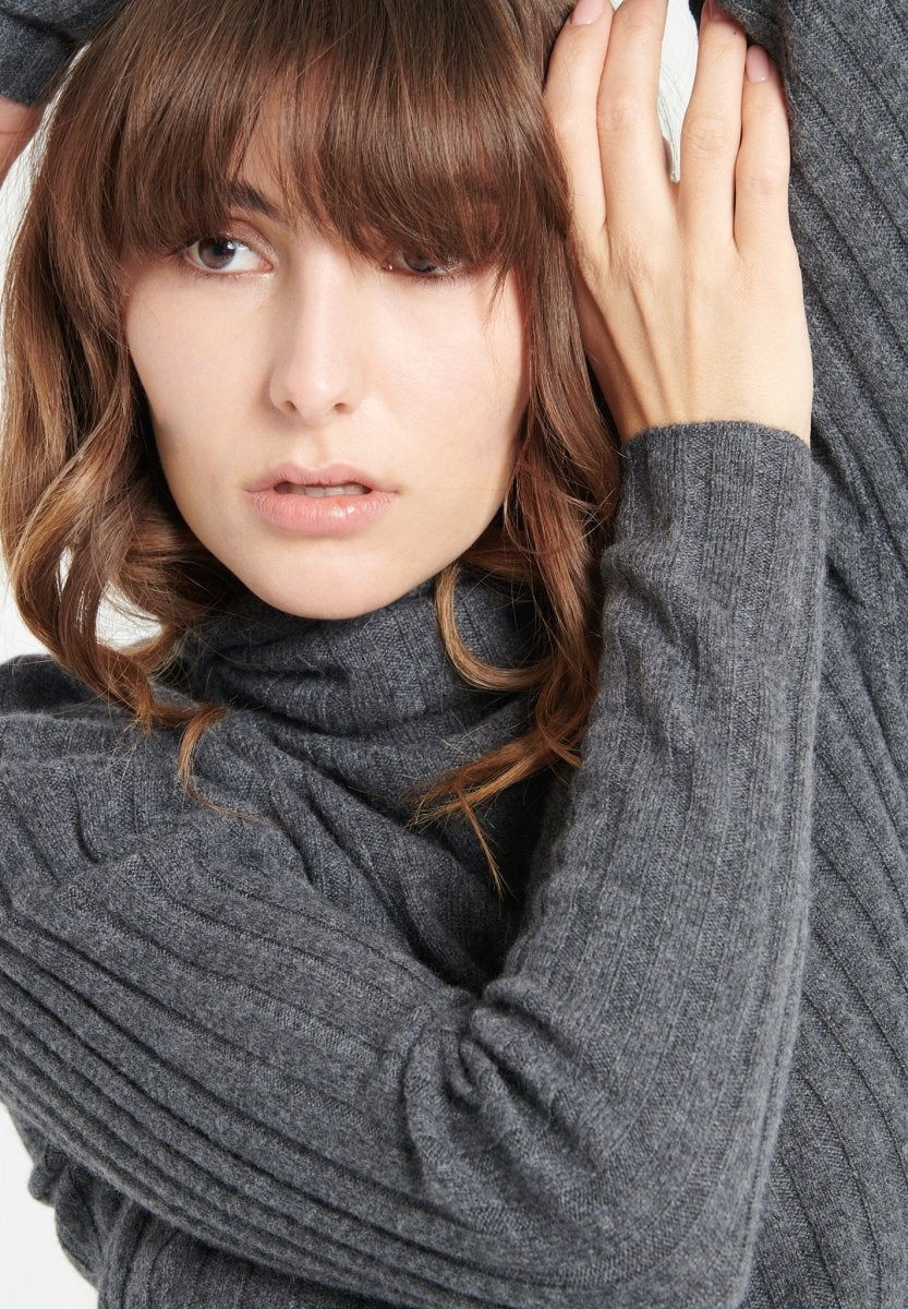 Pull col roulé femme en cachemire gris anthracite - LILLY 15