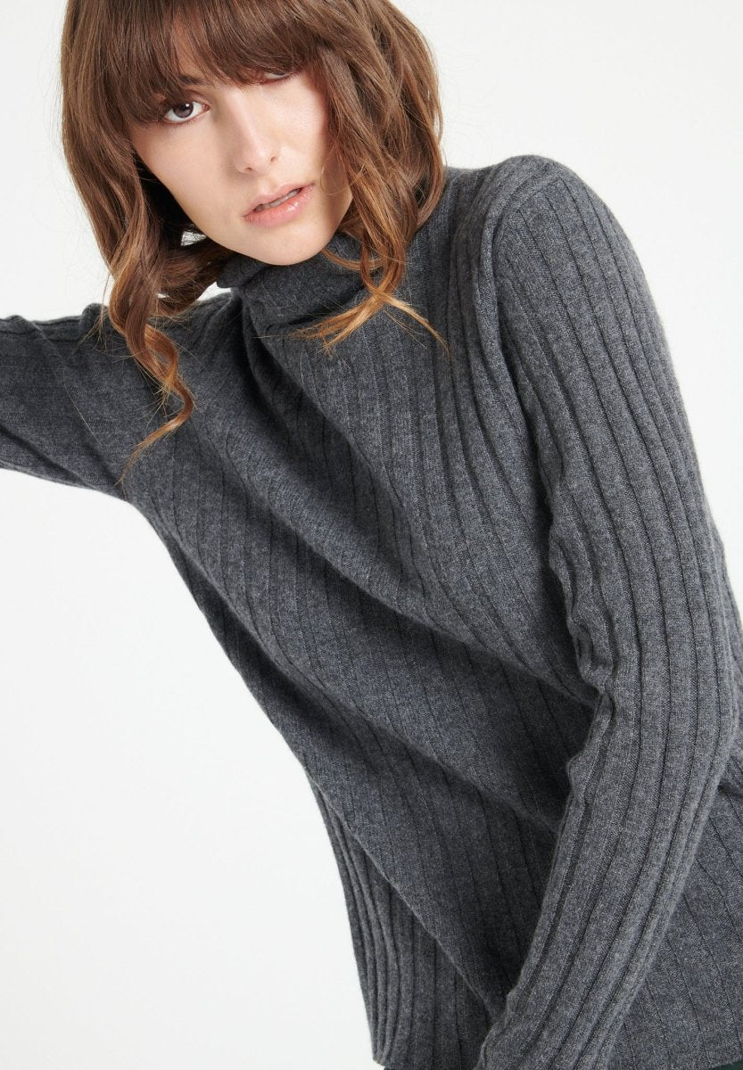 Pull col roulé femme en cachemire gris anthracite - LILLY 15