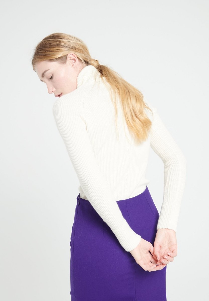 Pull col roulé femme en cachemire blanc écru - MIA 5