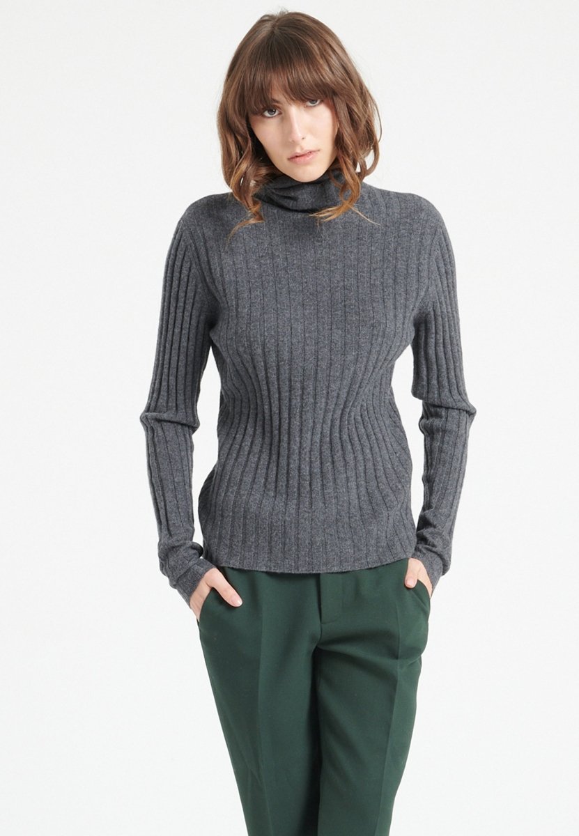 Pull col roulé femme en cachemire gris anthracite - LILLY 15